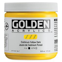Golden Heavy Body Artist Acrylics - Cadmium Yellow Dark, 16 oz Jar