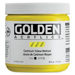 Golden Heavy Body Artist Acrylics - Cadmium Yellow Medium, 16 oz Jar