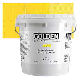 Golden Heavy Body Artist Acrylic - Cadmium Yellow Medium (CP), 128 oz Jar and swatch