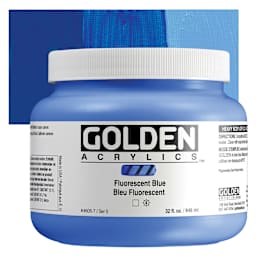 Golden Heavy Body Artist Acrylics - Fluorescent Blue, 32 oz Jar and Swatch
