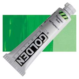 Golden Heavy Body Artist Acrylic - Fluorescent Green, 2 oz Tube and swatch