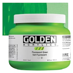 Golden Heavy Body Artist Acrylics - Fluorescent Green, 32 oz Jar and Swatch
