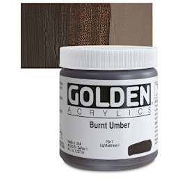 Golden Heavy Body Artist Acrylic - Burnt Umber, 8 oz Jar and swatch