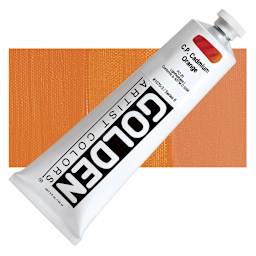 Golden Heavy Body Artist Acrylic - Cadmium Orange, 5 oz Tube and swatch