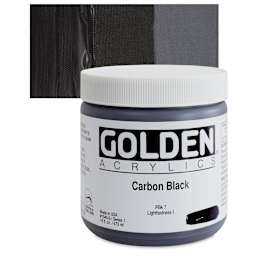 Golden Heavy Body Artist Acrylic - Carbon Black, 16 oz Jar and swatch