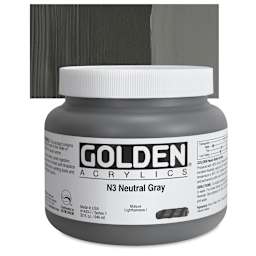 Golden Heavy Body Artist Acrylic - Neutral Gray N3, 32 oz Jar and swatch