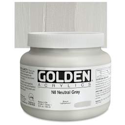 Golden Heavy Body Artist Acrylic - Neutral Gray N8, 32 oz Jar and swatch