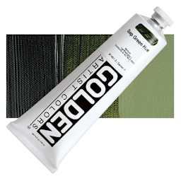 Golden Heavy Body Artist Acrylic - Sap Green Hue, 5 oz Tube and swatch
