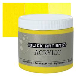 Blick Artists' Acrylic - Cadmium Yellow Medium Hue, 16 oz jar and swatch