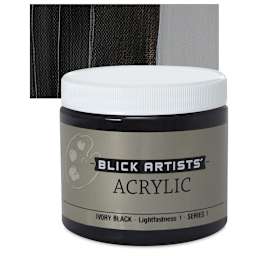 Blick Artists' Acrylic - Ivory Black, 16 oz jar and swatch