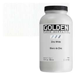 Golden Fluid Acrylic - Zinc White, 32 oz bottle and swatch
