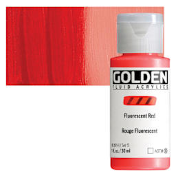 Golden Fluid Acrylic - Fluorescent Red, 1 oz bottle and swatch