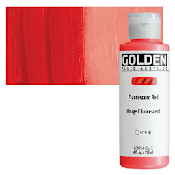 Golden Fluid Acrylic - Fluorescent Red, 4 oz bottle and swatch