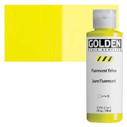 Golden Fluid Acrylic - Fluorescent Yellow, 4 oz bottle and swatch