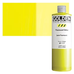 Golden Fluid Acrylic - Fluorescent Yellow, 16 oz Bottle and swatch