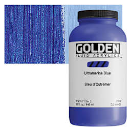 Golden Fluid Acrylic - Ultramarine Blue, 32 oz bottle and swatch