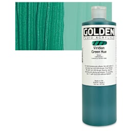 Golden Fluid Acrylic - Viridian Green Historical Hue, 16 oz bottle and swatch