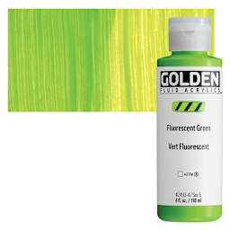 Golden Fluid Acrylic - Fluorescent Green, 4 oz bottle and swatch