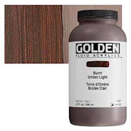 Golden Fluid Acrylic - Burnt Umber Light, 32 oz bottle and swatch