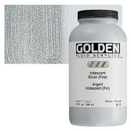 Golden Fluid Acrylic - Iridescent Silver (Fine), 32 oz bottle and swatch