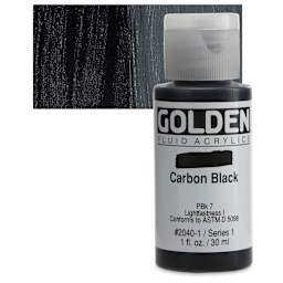 Golden Fluid Acrylic - Carbon Black, 1 oz bottle and swatch