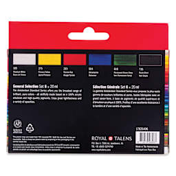 Amsterdam Standard Series Acrylics - Set of 6, General Colors, 20 ml Tubes back of package