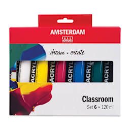 Amsterdam Standard Series Acrylics - Classroom Set of 6, Assorted Colors, 120 ml, Tubes, front of packaging