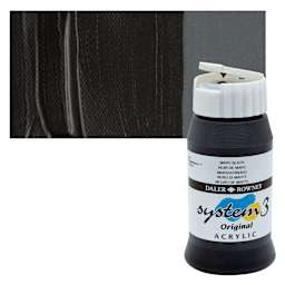 Daler-Rowney System3 Acrylic - Mars Black, 500 ml bottle and swatch