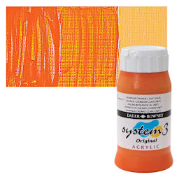 Daler-Rowney System3 Acrylic - Cadmium Orange Light, 500 ml, bottle and swatch