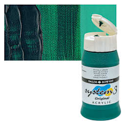 Daler-Rowney System3 Acrylic - Phthalo Green, 500 ml bottle and swatch