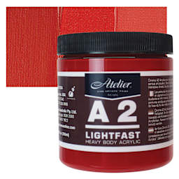 Chroma A2 Student Acrylic - Cadmium Red Medium Hue, 250 ml jar and swatch
