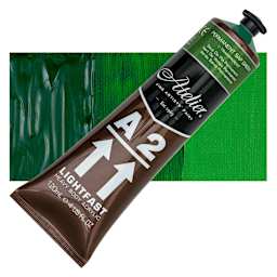 Chroma A2 Student Acrylic - Permanent Sap Green, 120 ml tube and swatch