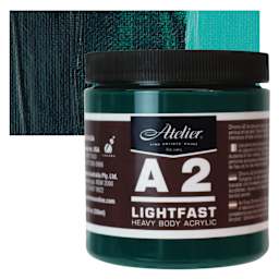 Chroma A2 Student Acrylic - Pthalo Green Hue, 250 ml jar and swatch