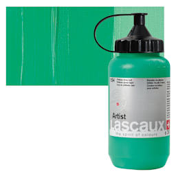Lascaux Artist Acrylic - Phthalo Green Light, 390 ml Bottle and swatch