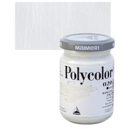 Maimeri Polycolor Vinyl Paint - Zinc White, 140 ml, Jar and swatch