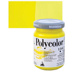 Maimeri Polycolor Vinyl Paint - Primary Yellow, 140 ml Jar and swatch