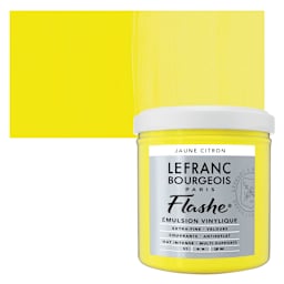Lefranc & Bourgeois Flashe Vinyl Paint - Lemon Yellow, 125 ml jar and swatch