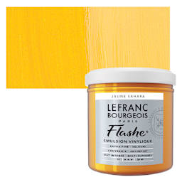 Lefranc & Bourgeois Flashe Vinyl Paint - Sahara Yellow, 125 ml jar and swatch