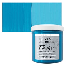 Lefranc & Bourgeois Flashe Vinyl Paint - Turquoise Blue, 125 ml jar and swatch