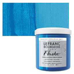 Lefranc & Bourgeois Flashe Vinyl Paint - Cerulean Blue Hue, 125 ml jar and swatch