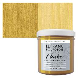 Lefranc & Bourgeois Flashe Vinyl Paint - Iridescent Light Gold, 125 ml jar and swatch