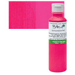 Tri-Art Liquid Artist Acrylic - Quinacridone Red, 120 ml bottle and swatch