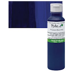 Tri-Art Liquid Artist Acrylic - Prussian Blue Hue, 120 ml bottle and swatch