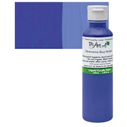 Tri-Art Liquid Artist Acrylic - Ultramarine Blue Modern, 120 ml bottle and swatch