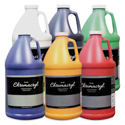Chromacryl Students' Acrylic Paints - Set of 6, Warm Colors, Half Gallon