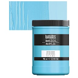 Liquitex Basics Acrylic Paint - Light Blue Permanent, 32 oz jar and swatch