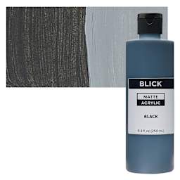 Blick Matte Acrylic - Black, 8 oz bottle and swatch