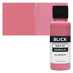 Blick Matte Acrylic - Red Medium, 2 oz bottle and swatch