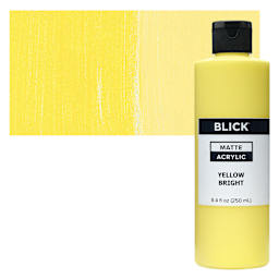 Blick Matte Acrylic - Yellow Bright, 8 oz bottle and swatch