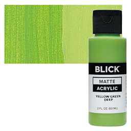 Blick Matte Acrylic - Yellow Green Deep, 2 oz bottle and swatch